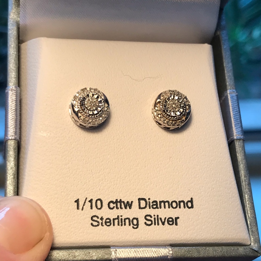 Sterling and diamond stud earrings